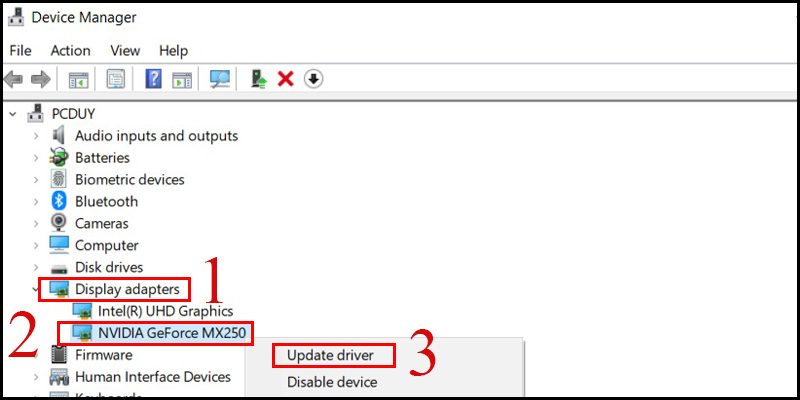 Sử dụng Device Manager để update NVIDIA Drivers